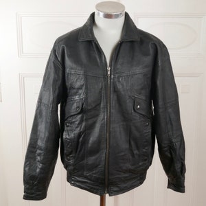 1980s Black Leather Bomber Jacket Vintage Zippered Motorcycle - Etsy