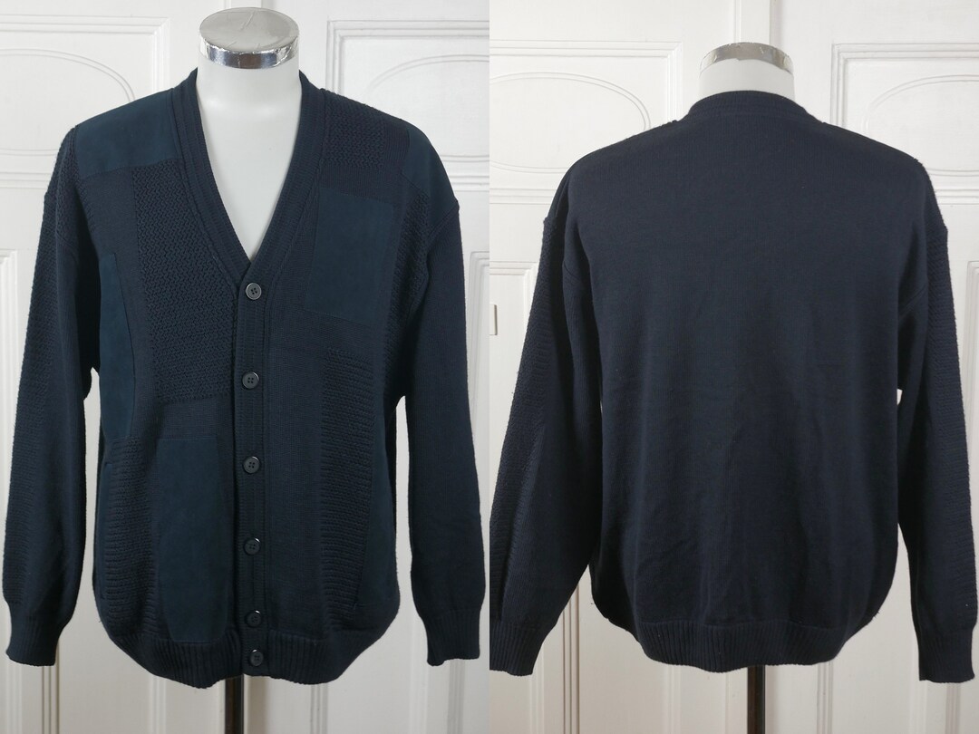 Navy Blue Cardigan 1990s European Vintage Wool Blend Knit - Etsy