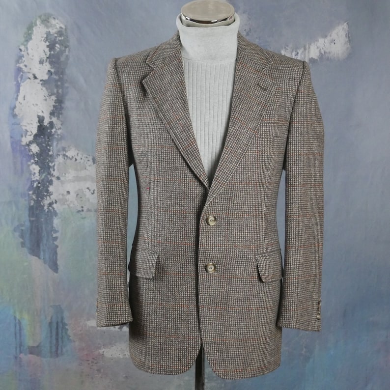 Light Brown Tweed Blazer Scottish Wool Vintage Single-Breasted Sports Coat Jacket 40 USUK Large