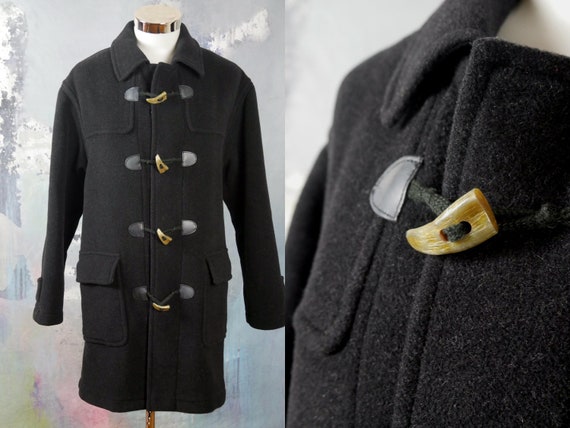 Black Duffle Coat, 1990s Italian Vintage Wool Cas… - image 10