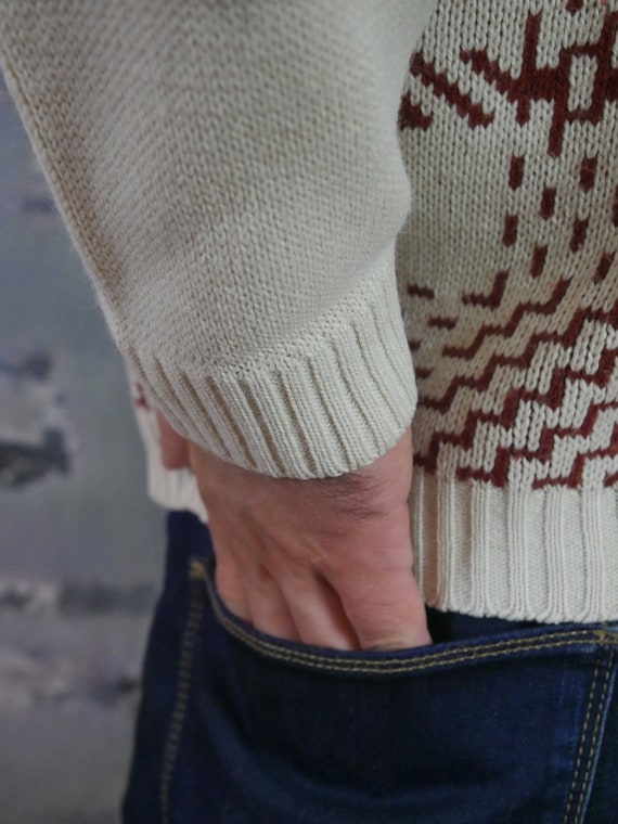 Vintage Cardigan, Creamy Beige Cotton Wool Blend … - image 7