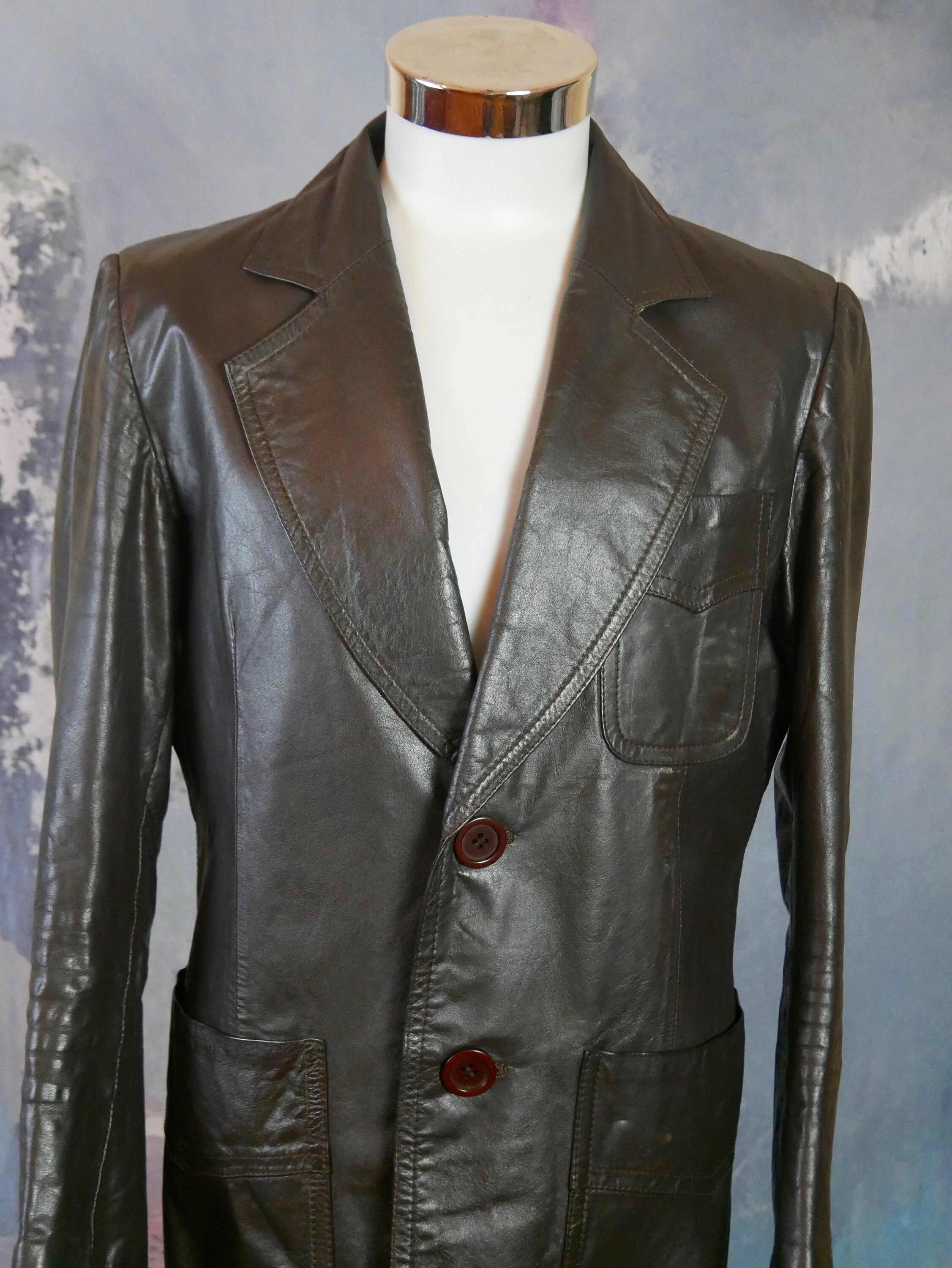 Brown Leather Jacket 1970s European Vintage Blazer Style - Etsy