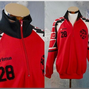 1990s Retro Football Jacket, FC Borussia Buir German Soccer Team Red White Black Track Jacket: Size XL (44 us / uk)