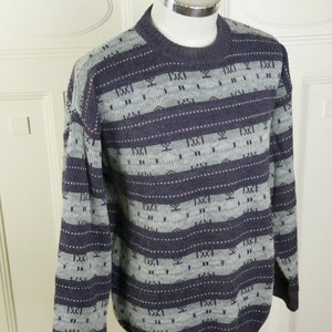 Purple & Gray Striped Sweater, 1990s European Vintage Soft Wool Blend Winter Knit Pullover: Size 42 to 44 US/UK image 4