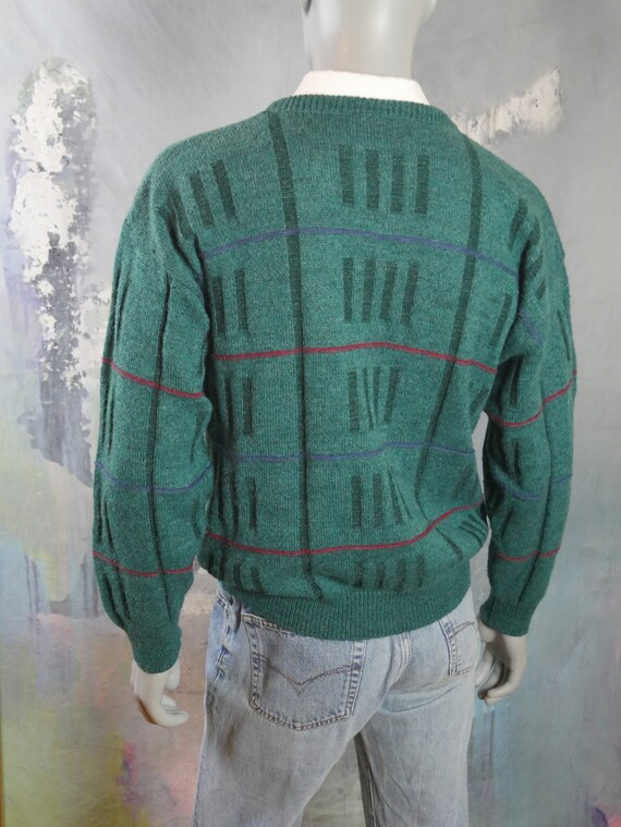 1980s Turquoise Green Crew Neck Sweater with Bloc… - image 3