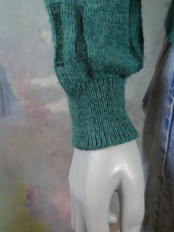 1980s Turquoise Green Crew Neck Sweater with Bloc… - image 5