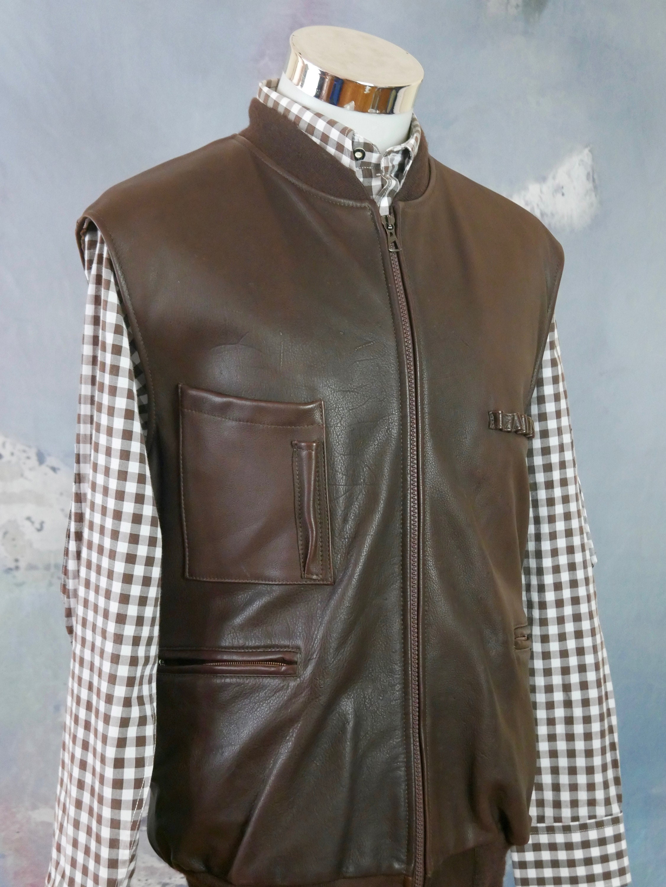 Brown Leather Hunting Vest Swedish Vintage Lapland Reindeer Etsy