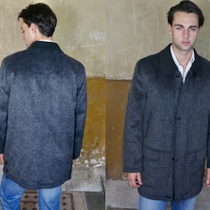 Loden Wool Charcoal Gray Mohair Blend Coat, 90s European Vintage, Size Extra Large