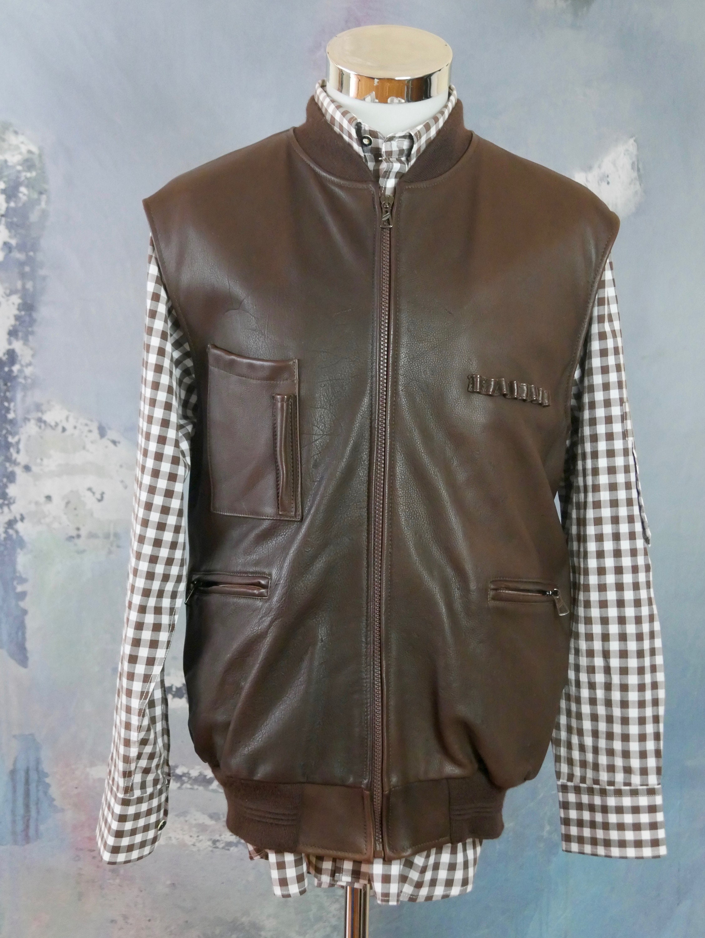 Brown Leather Hunting Vest Swedish Vintage Lapland Reindeer Etsy