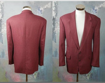 Burgundy & Gray Plaid Blazer, European Vintage Single-Breasted Soft Wool Cashmere Blend Sports Coat Jacket: Size XL (42 US/UK)