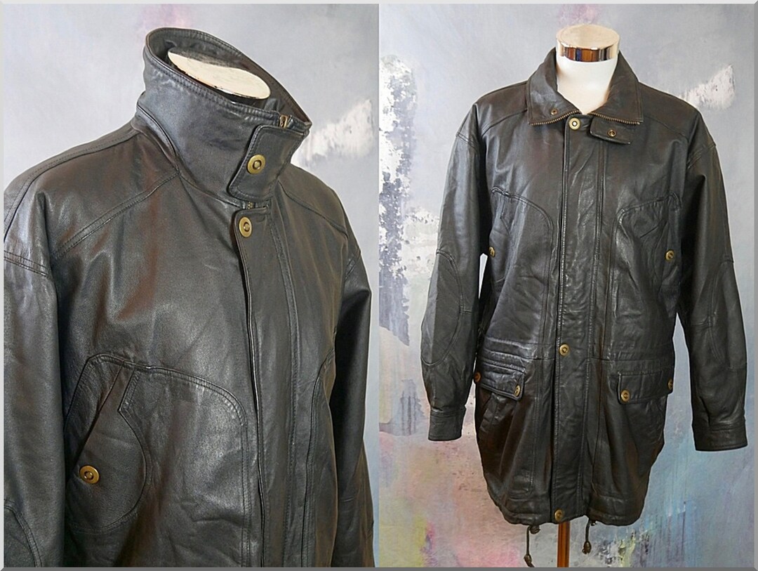 ジャケット・アウター 80s 90s Euro vintage black cashgora coat Vintage 80s Leather Coat in Black With Faux Fur Collar - Etsy