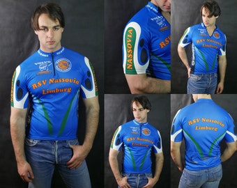 Cycling Jersey, European Vintage Bike Racing Team Shirt, Cycle Spinning Top, Size 42 USA