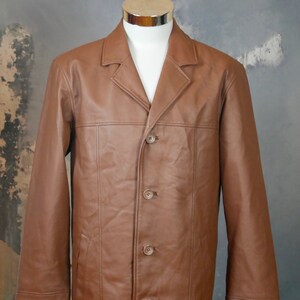 1990s Brown Leather Jacket, German Vintage Retro Single-breasted Long ...