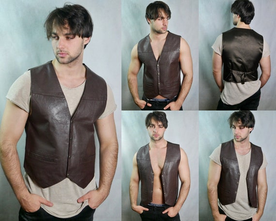 Brown Leather Vest Jacket 90s European Vintage Goat Leather - Etsy