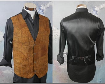 Gilet en daim des années 1980, camel colored goat leather pointed-front waistcoat: Size XL (42 US/UK)