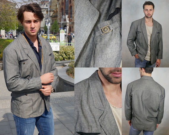 Buy Gray Denim Jacket 90s Italian Vintage Camel Brand Linen Blend Jacket Size Large 42 44 US UK Online in India Etsy