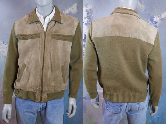 Olive Green Knit & Sandy Beige Genuine Suede Leath