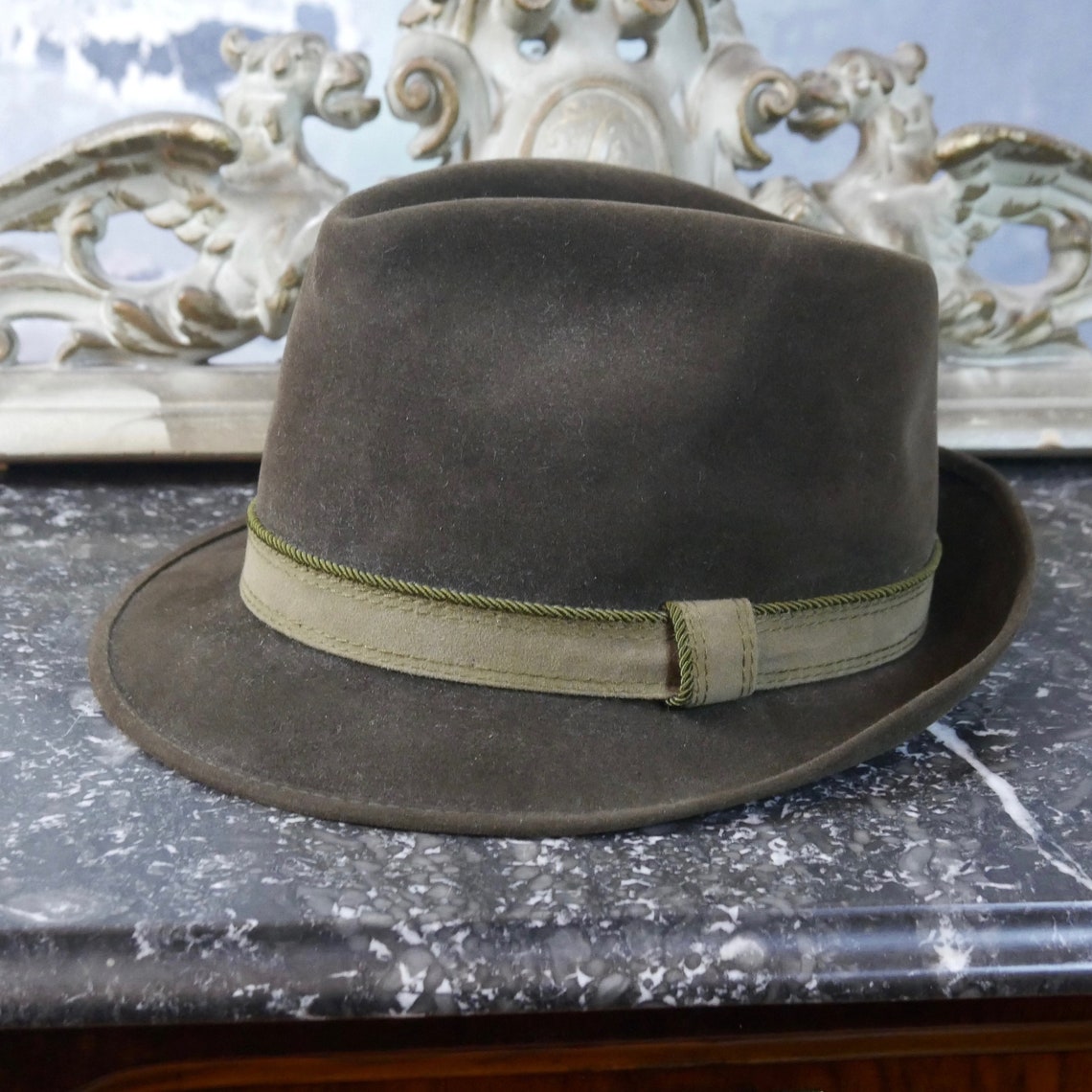1960s Olive Green Trilby Hat European Vintage Fedora Size Etsy