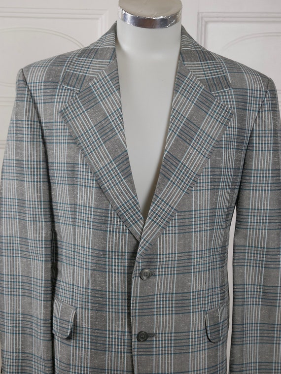 1970s Plaid Blazer, Silver Gray & Turquoise Germa… - image 3