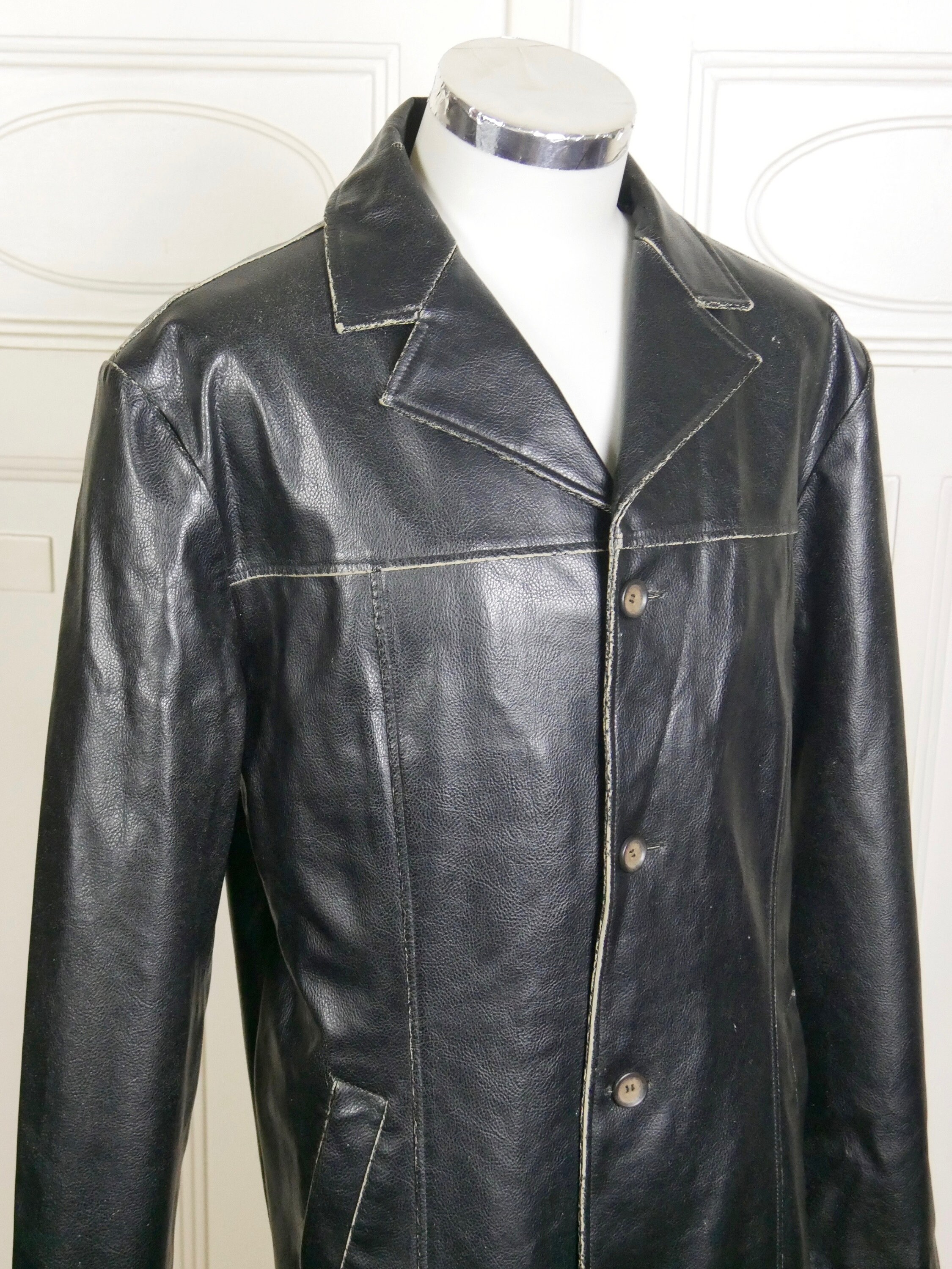 Black Faux Leather Jacket 1990s German Vintage: Size 42 US/UK | Etsy
