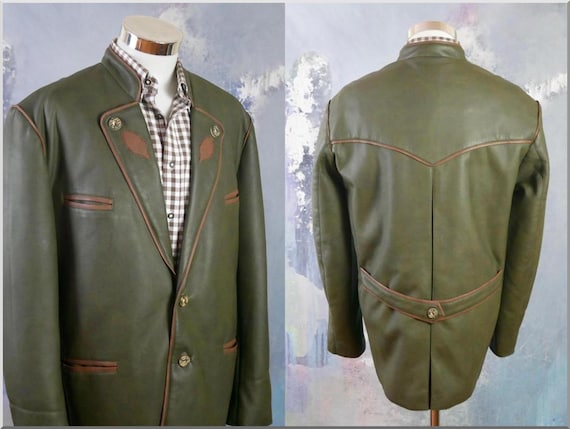 Olive Green Faux Leather Jacket German Vintage Olive Green W