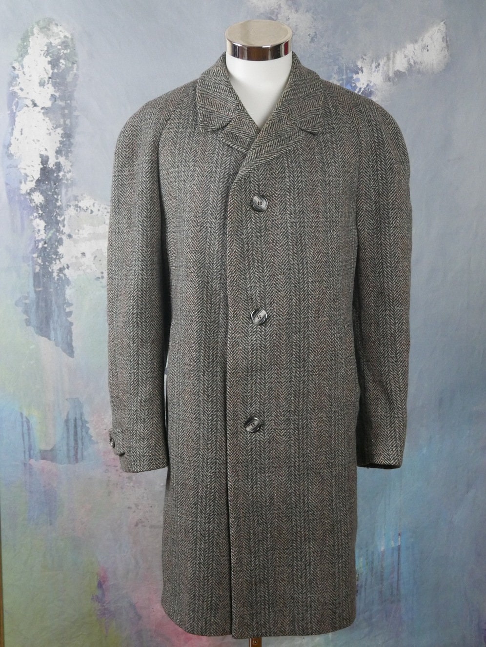 Gray Wool Overcoat 1960s German Vintage Herringbone Tweed | Etsy