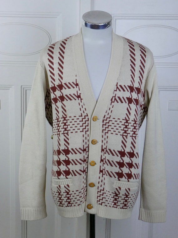 Vintage Cardigan, Creamy Beige Cotton Wool Blend … - image 3