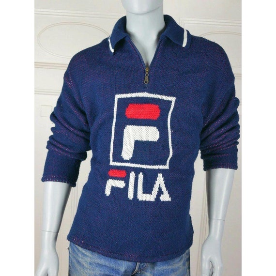 1980s FILA Knit Sweater, Vintage Navy Blue Red Wh… - image 4