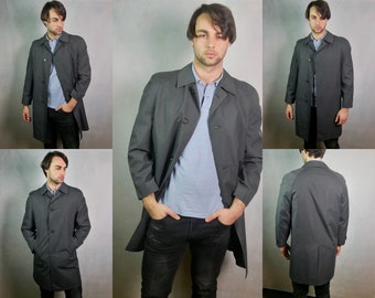 Vintage 70s Overcoat, Gray European Wool Blend Duster Trench Coat, Size 40 to 42 USA