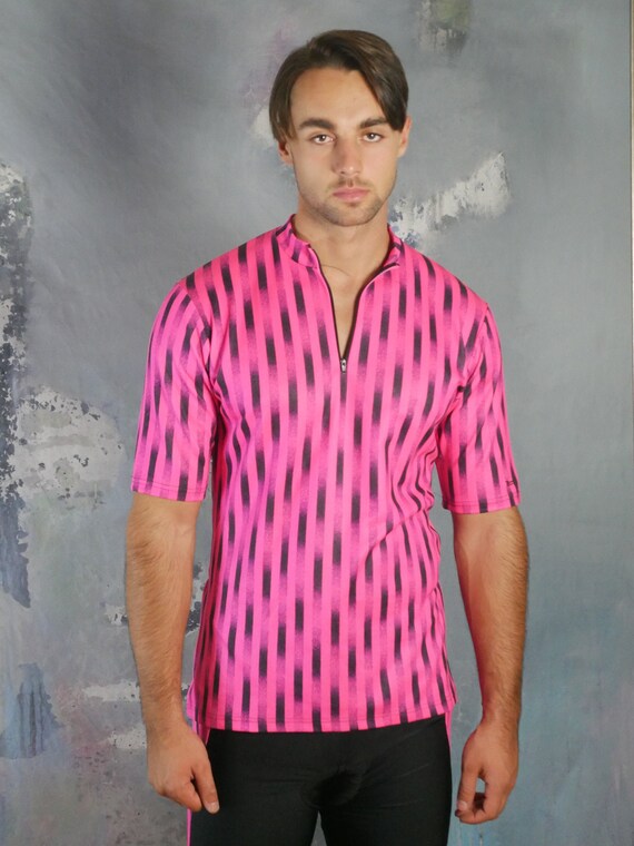 1990s Cycling Jersey & Shorts, Black and Pink Bik… - image 1