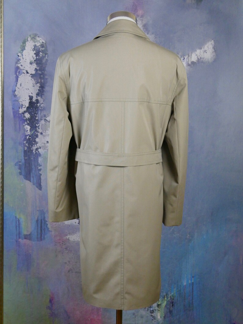 Retro Menswear German Single-Breasted Dusty Pale Green Classic Belted Raincoat Size 42 USUK Vintage Trench Coat
