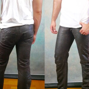 Brown Leather Pants, 90s European Vintage, 28x32