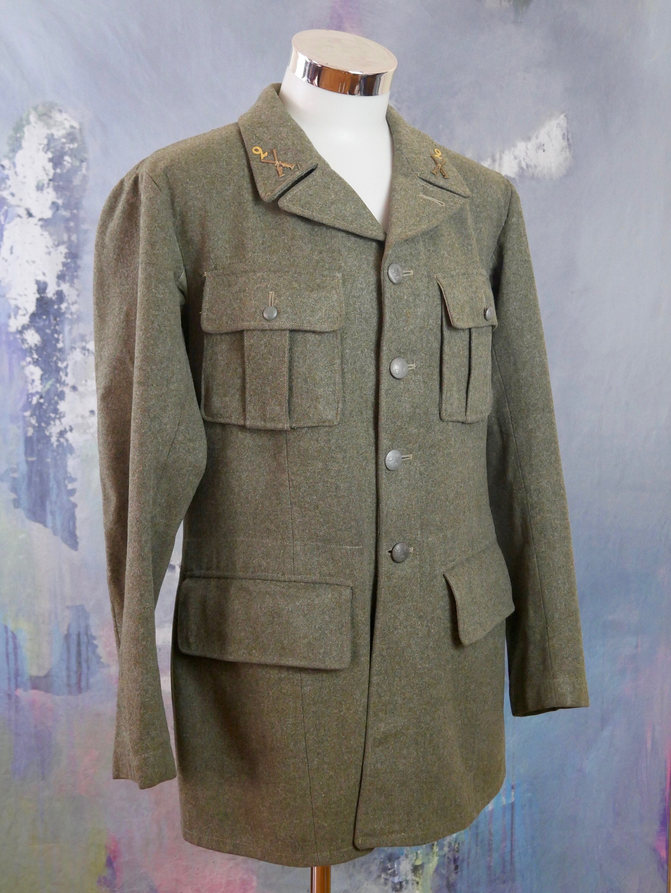 Vintage Swedish Military Jacket Olive Drab Wool W Bronze | Etsy