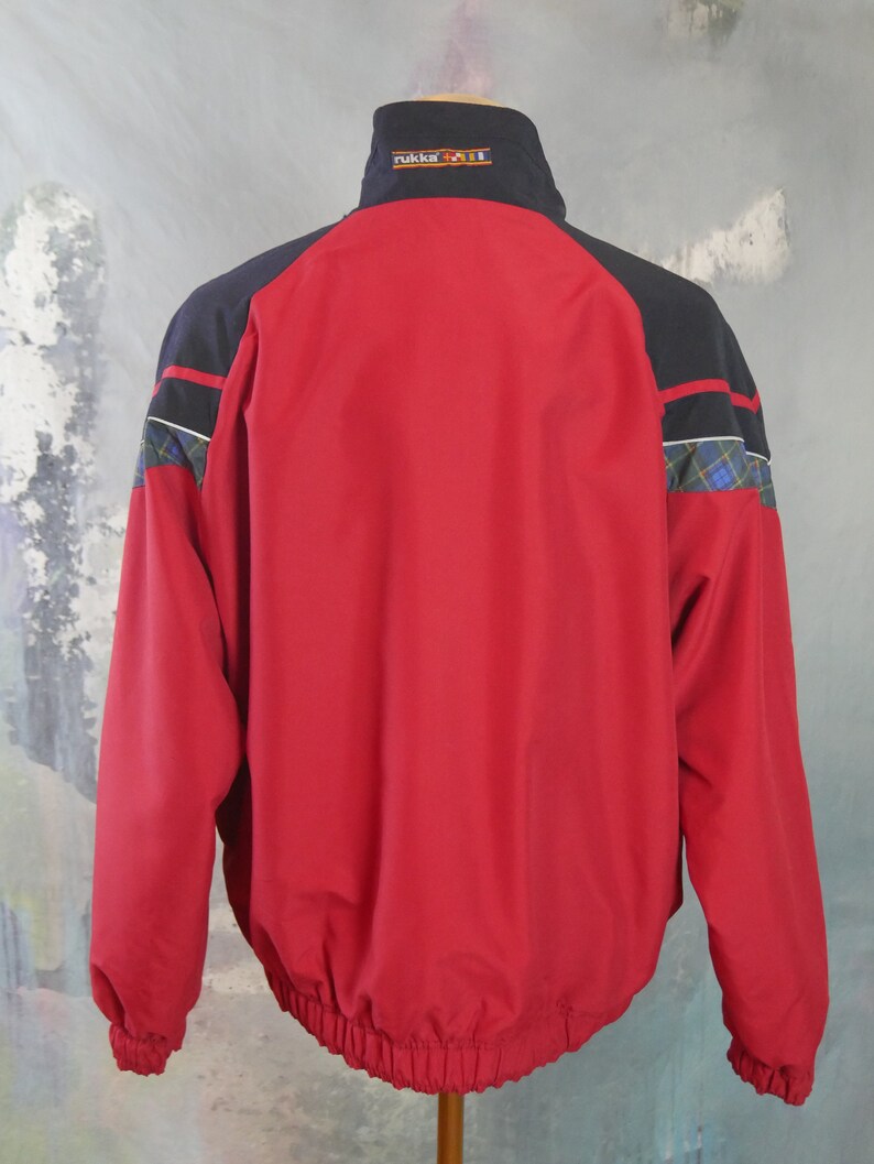 Red &Navy Blue Jacket, 1990 vintage européen Zippered Rukka Sport Brise-vent: Taille grande 40 à 42 US / UK image 9