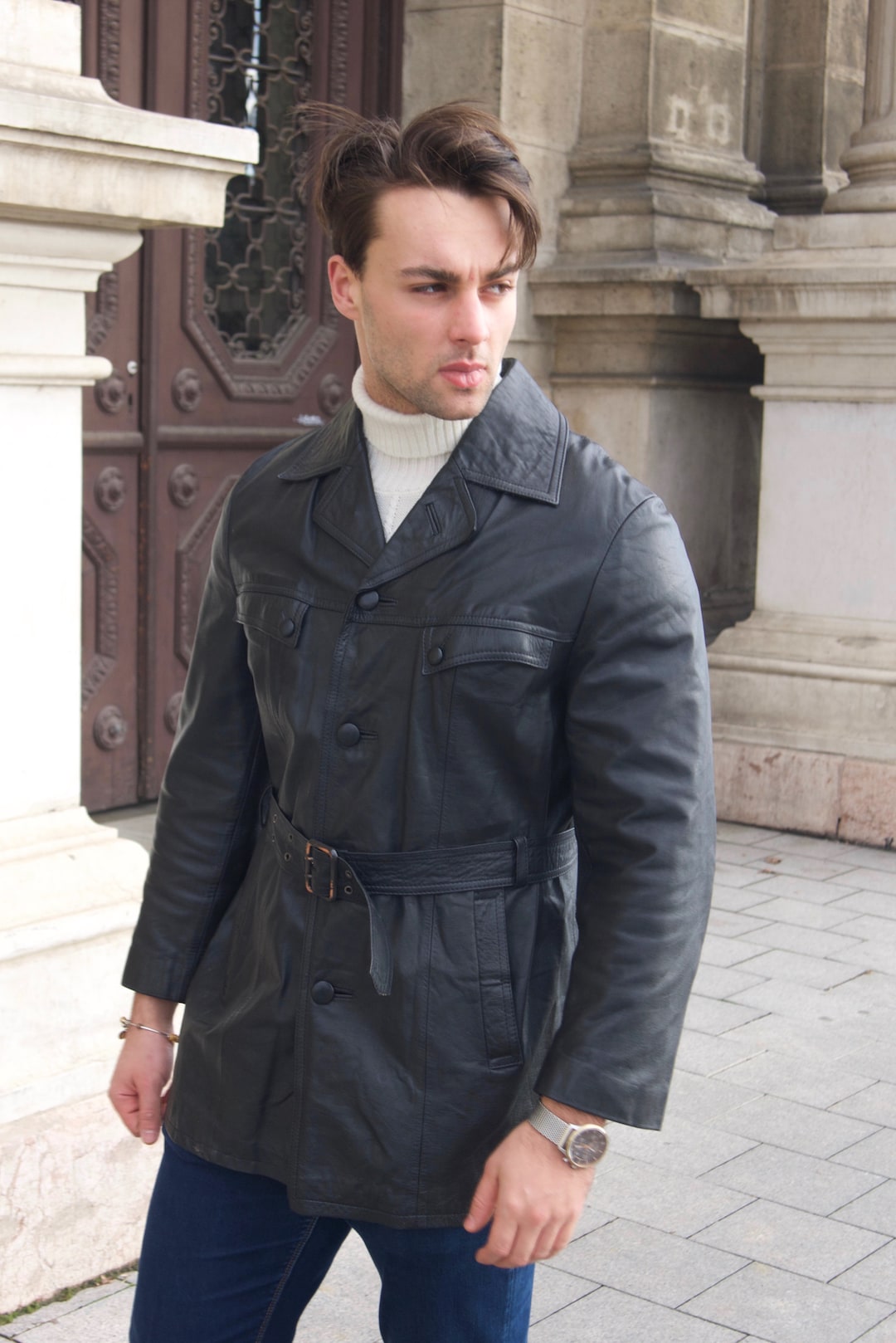 1980s Black Leather Jacket, Retro European Vintage Button-down Genuine Leather Coat: Size 42/44 US/UK - Etsy UK 1980s Black Leather Jacket, Retro European Vintage Button-down Genuine Leather Coat: Size 42/44 US/UK - Etsy UK