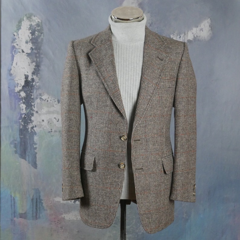 Light Brown Tweed Blazer Scottish Wool Vintage Single-Breasted Sports Coat Jacket 40 USUK Large