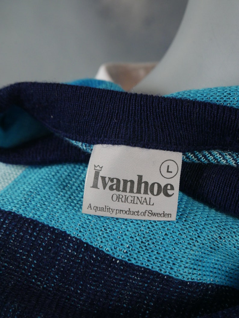 Turquoise Sweater 1980s Swedish Vintagee Pullover With Navy - Etsy