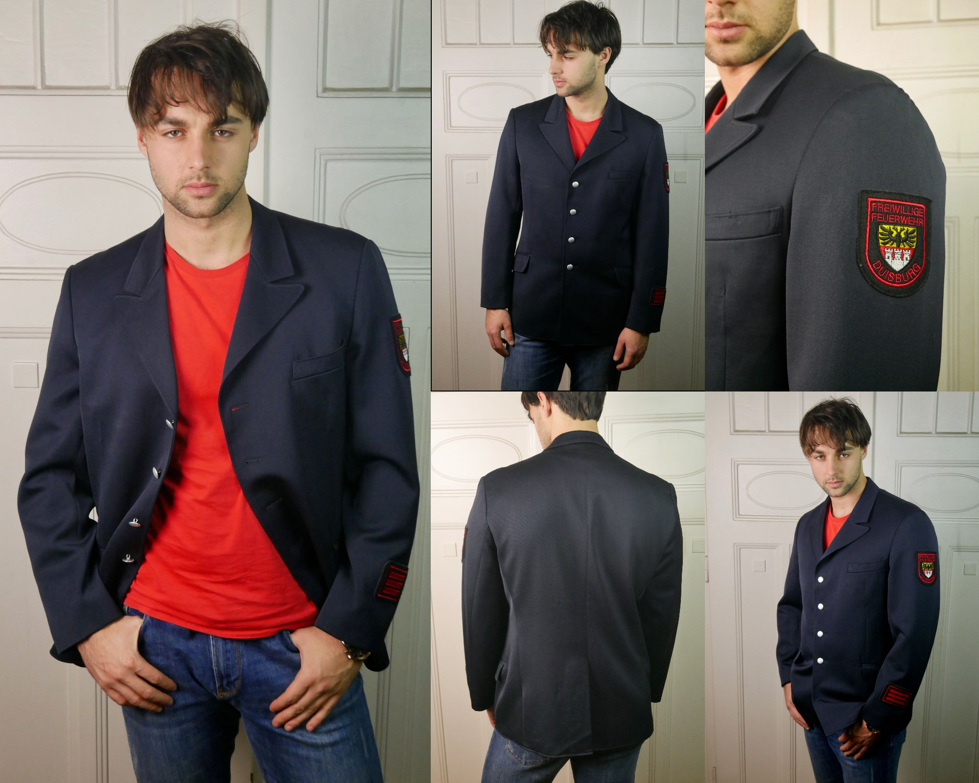 German Officer Jacket, 1980s Vintage Dark Navy Blue Fireman