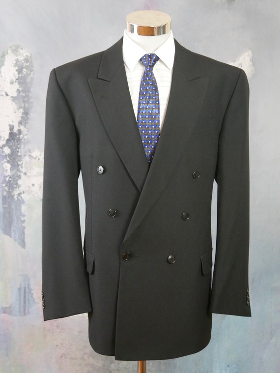 ジャケット Peak Lapels Wool Double Breasted Blazer 44R Black Double-breasted Blazer With Peak Lapels, European