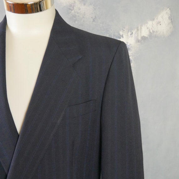 Navy Blue Double-Breasted Pinstripe Blazer, Europ… - image 4