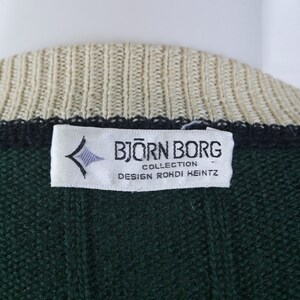 Green Cardigan, 1990s Swedish Vintage Soft Wool Knit Button-Down Bjorn Borg Tennis Sweater: Size 46 to 48 US/UK image 10