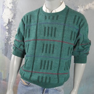 1980s Turquoise Green Crew Neck Sweater With Block Geometric - Etsy