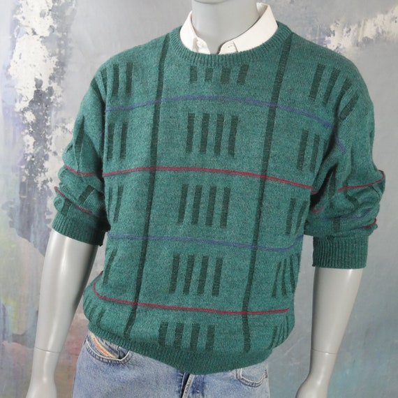 1980s Turquoise Green Crew Neck Sweater with Bloc… - image 7