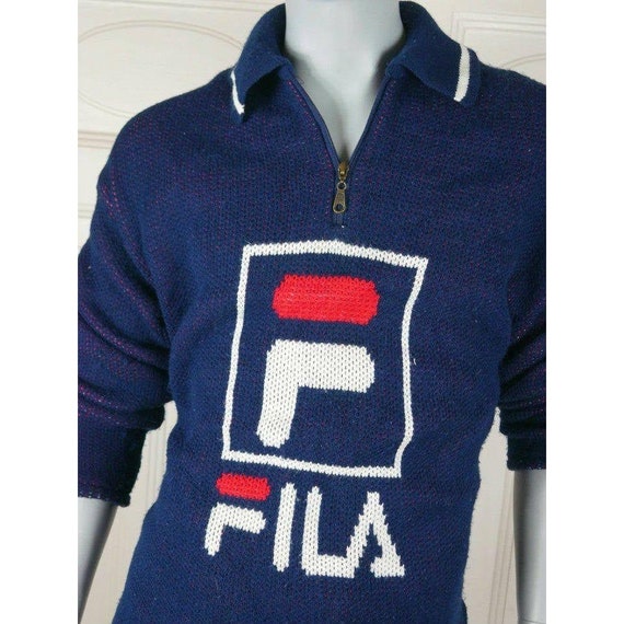 1980s FILA Knit Sweater, Vintage Navy Blue Red Wh… - image 2