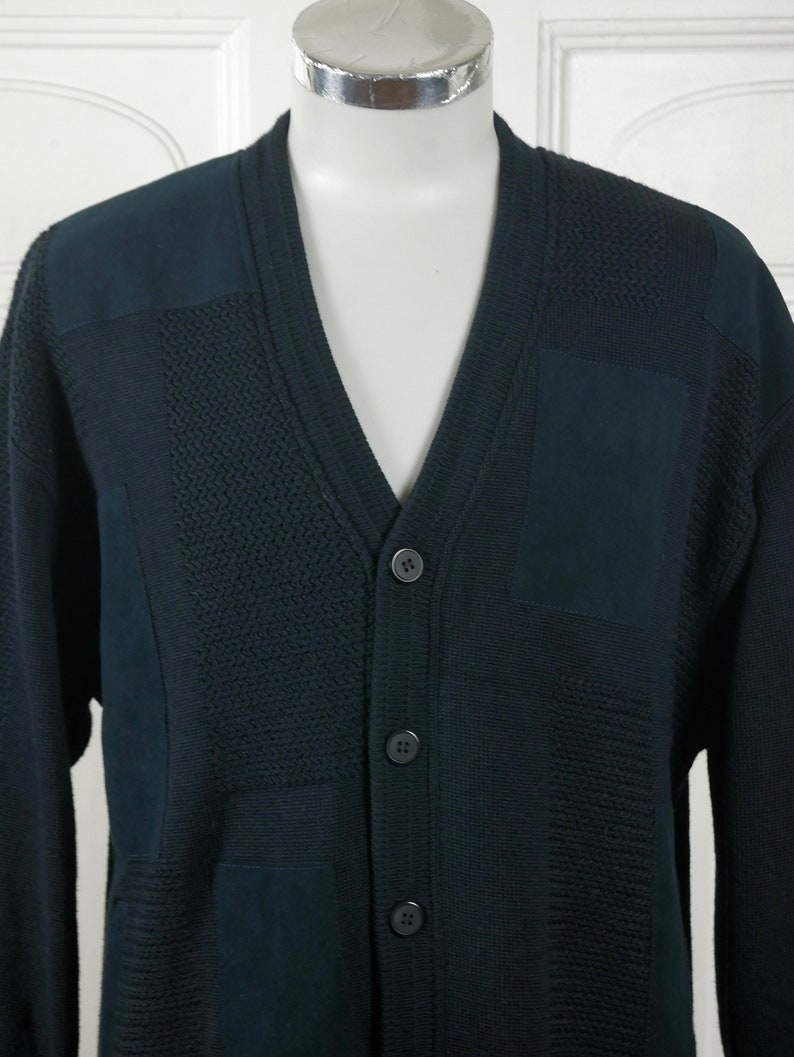 Navy Blue Cardigan 1990s European Vintage Wool Blend Knit Sweater Size 4648 Short Retro Menswear