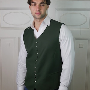Vintage Green Wool Blend Vest with Satin Back, Size 46 US/UK