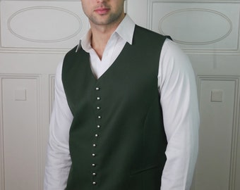 Vintage Green Wool Blend Vest with Satin Back, Size 46 US/UK