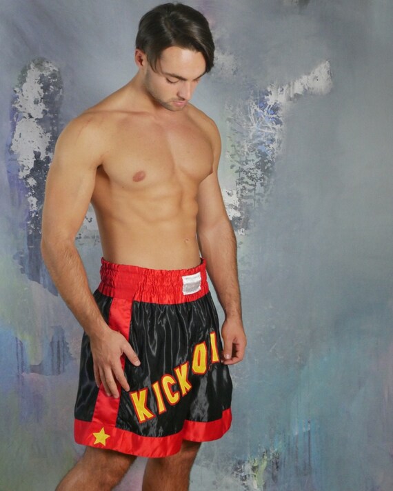 Kickboxing Shorts, 1990s Vintage Red & Black with