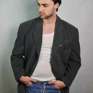 Gray Jacket, 90s Vintage Wool Cashmere Men&#39;s Autumn Fall Outdoorwear