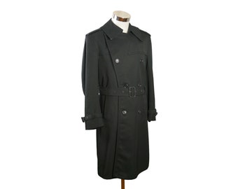 Black Trench Coat, 80s Swedish Vintage Double-breasted